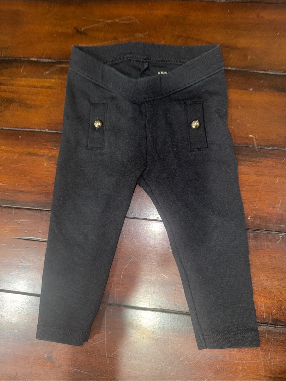 Janie and Jack Black Knit Leggings with Gold Button Accents